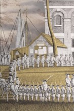 Cadets Formed into Line in front of the 'Zeerecht' Building on the Slijpsteenmarkt, Amsterdam, 1796. Creator: Jonas Zeuner.