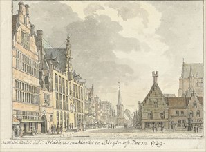 Town hall and Markt in Bergen op Zoom, 1739. Creator: Abraham de Haen.