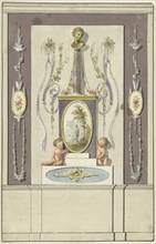 Design for room decorations with a panel with a bust on a column, 1767-1823. Creator: Abraham Meertens.