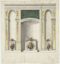 Design for room decorations with three niches and flower vases, 1767-1823. Creator: Abraham Meertens.