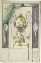 Design for room decorations with a panel with a medallion with cows, 1767-1823. Creator: Abraham Meertens.