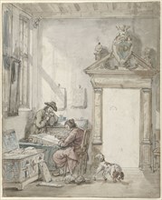 Interior scene with man at a writing desk, 1763-1826.  Creator: Abraham van Strij.
