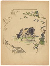 Design for model 'square' board with grazing cow, c.1875-c.1880. Creator: Albert Louis Dammouse.
