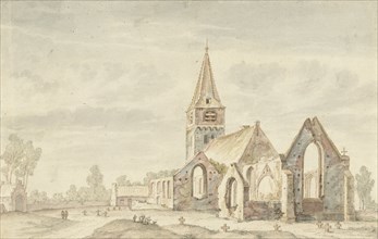Church next to the ruins of an old church in Velsen, 1600-1800. Creator: Anon.
