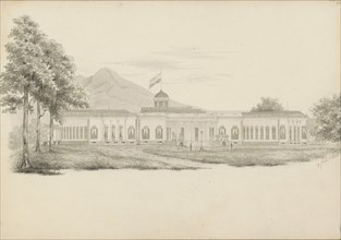 Exterior of the palace in Buitenzorg in West-Java, 1842. Creator: Anon.