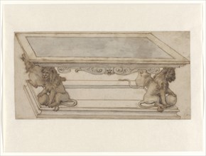 Design for a table with legs in the form of seated lions, c.1650.  Creator: Anon.