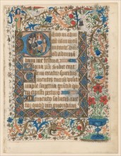 Manuscript from a book of hours with historized initial 'D', c.1400-c.1449. Creator: Anon.