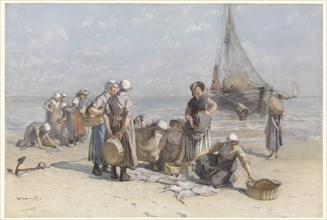 Fishwives on the Beach at Scheveningen, c.1880-c.1885. Creator: Bernardus Johannes Blommers.