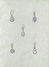 Five earrings, the last one with snake, c.1800-c.1810. Creator: Carl Friedrich Bärthel.