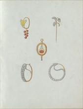 Five jewels, one of which is with a bunch of berries, c.1800-c.1810. Creator: Carl Friedrich Bärthel.