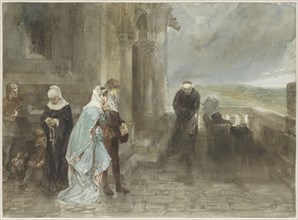 On the lookout, scene from the 12th century, 1880. Creator: Charles Rochussen.