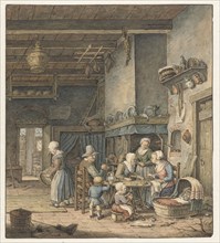 Interior with farming family around the table, 1758-1808. Creator: Christina Chalon.