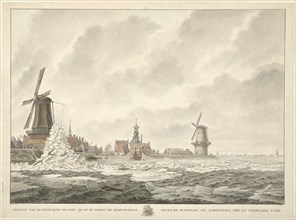 View of the ice, piling up on and against the parapet behind the Runmolen...1799, (1807).  Creator: Cornelis de Jonker.