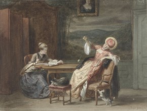 Two young women at a table, 1870. Creator: David Joseph Bles.