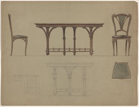 Design for a table and a chair, c.1900. Creator: Unknown.