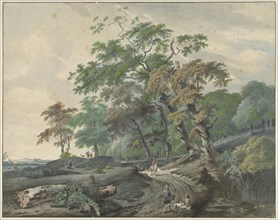 Landscape with a road through a forest and a falconer, 1801.  Creator: Gerard van Nijmegen.