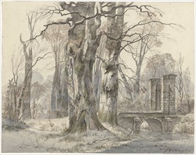 Winter landscape with gate between trees, 1835. Creator: Hendrik Gerrit ten Cate.