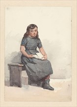 Sitting girl with papers on your lap, 1836-1896. Creator: Hendrik Valkenburg.