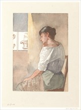 Sitting girl, profile to the left, 1836-1896. Creator: Hendrik Valkenburg.