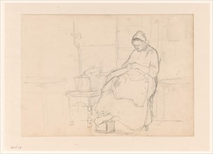 Seated woman with sewing work, 1836-1896.  Creator: Hendrik Valkenburg.