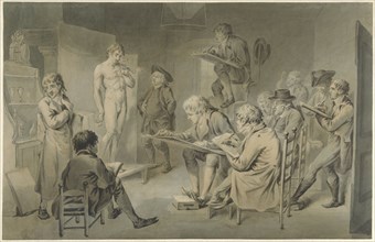Drawing lessons at an academy, 1774-1833. Creator: Jacob Smies.