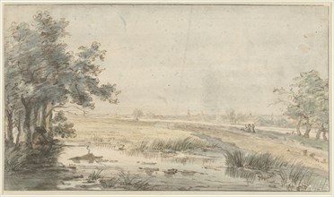 Landscape with an angler by the water, 1776-1822. Creator: Jan Hulswit.