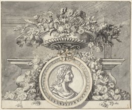 Vase with flowers, and a medallion, c.1692-c.1749. Creator: Jan van Huysum.