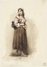 Standing girl carrying a jug on her back, 1841-1857. Creator: Johan Daniel Koelman.