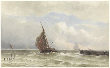 Port of Vlissingen, with incoming sailing ship, 1838-1892. Creator: Jacob Eduard van Heemskerck van Beest.