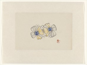 Design for jewel in the form of two stylized flowers, with gold and sapphire, c.1920-c.1930. Creator: Jules Chadel.