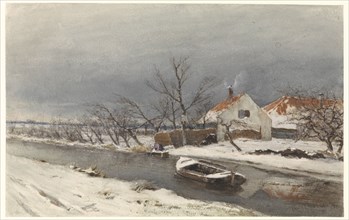 Winter landscape with houses by a canal, 1874. Creator: Louis Apol.