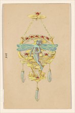 Design for a pendant with a woman with dragonfly wings, of gold, rubies, opals and enamel, c.1905. Creator: Paul Louchet.
