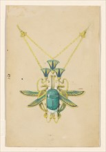 Design for a pendant with a scarab, snakes and lotus flowers, of enamelled gold with a scarab, c.190 Creator: Paul Louchet.