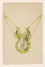 Design for a pendant with violets, enamelled gold with an opal, c.1905. Creator: Paul Louchet.