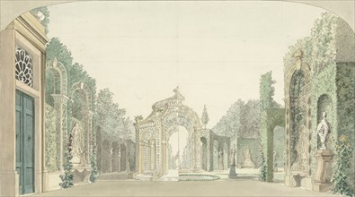Design for a theater decor with a garden, c.1727-c.1780. Creator: Pieter Barbiers.