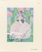 La Guirlande, album Mensuel d'Art et de la Litterature, 1919-1920: Woman in Pink Dress in Garden, 19 Creator: Umberto Brunelleschi.