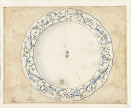 Design for the decoration of a porcelain plate from the Alcora factory, c.1790. Creator: Vicente Alvaro.