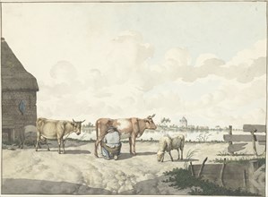 Milking farmer, 1700-1800. Creator: W. Barthautz.
