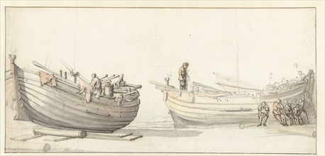 Study of two fishing boats with figures, 1652. Creator: Willem van de Velde the Younger.