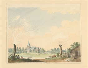 Landscape with a view of pasture on a church, 1700-1800. Creator: Anon.