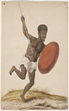 Malagasy warrior with assegai and sheild, c.1675-c.1725.  Creator: Anon.