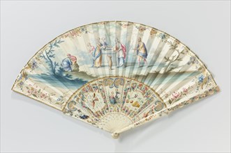 Folding fan with Eliezer and Rebecca at the well, c.1745-c.1755. Creator: Anon.
