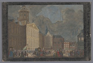 View of the town hall in Amsterdam with the arrival of Willem V and Wilhelmina van..., 1768-1799. Creator: Anon.