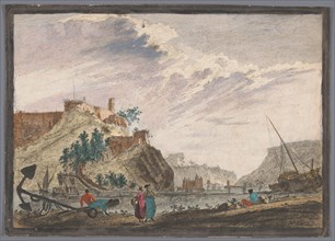 View of a harbour with rocks, 1700-1799. Creator: Marie-Jeanne Ozanne.