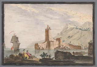 View of a harbor with a tower in Provence, 1700-1799. Creator: Marie-Jeanne Ozanne.