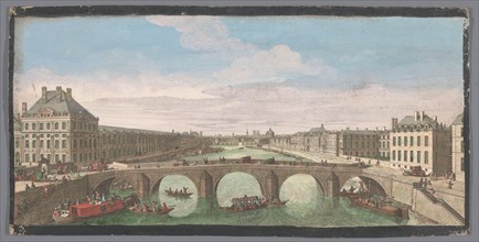 View of the Pont Royal over the Seine River in Paris, seen towards the Pont Neuf, 1700-1799. Creators: Anon, Jacques Rigaud.