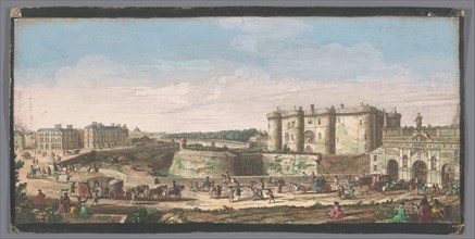 View of the Bastille and Porte Saint-Antoine in Paris, 1700-1799. Creators: Anon, Jacques Rigaud.