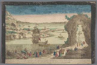 View of arrival of the French in the port of Cayenne to establish a new settlement., 1762. Creator: Anon.
