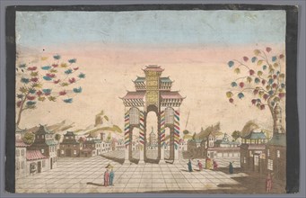 View of a triumphal arch on a square in Canton, 1700-1799. Creator: Anon.