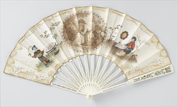 Folding fan decorated with figures, c.1790.  Creators: Francis Wheatley, Unknown.